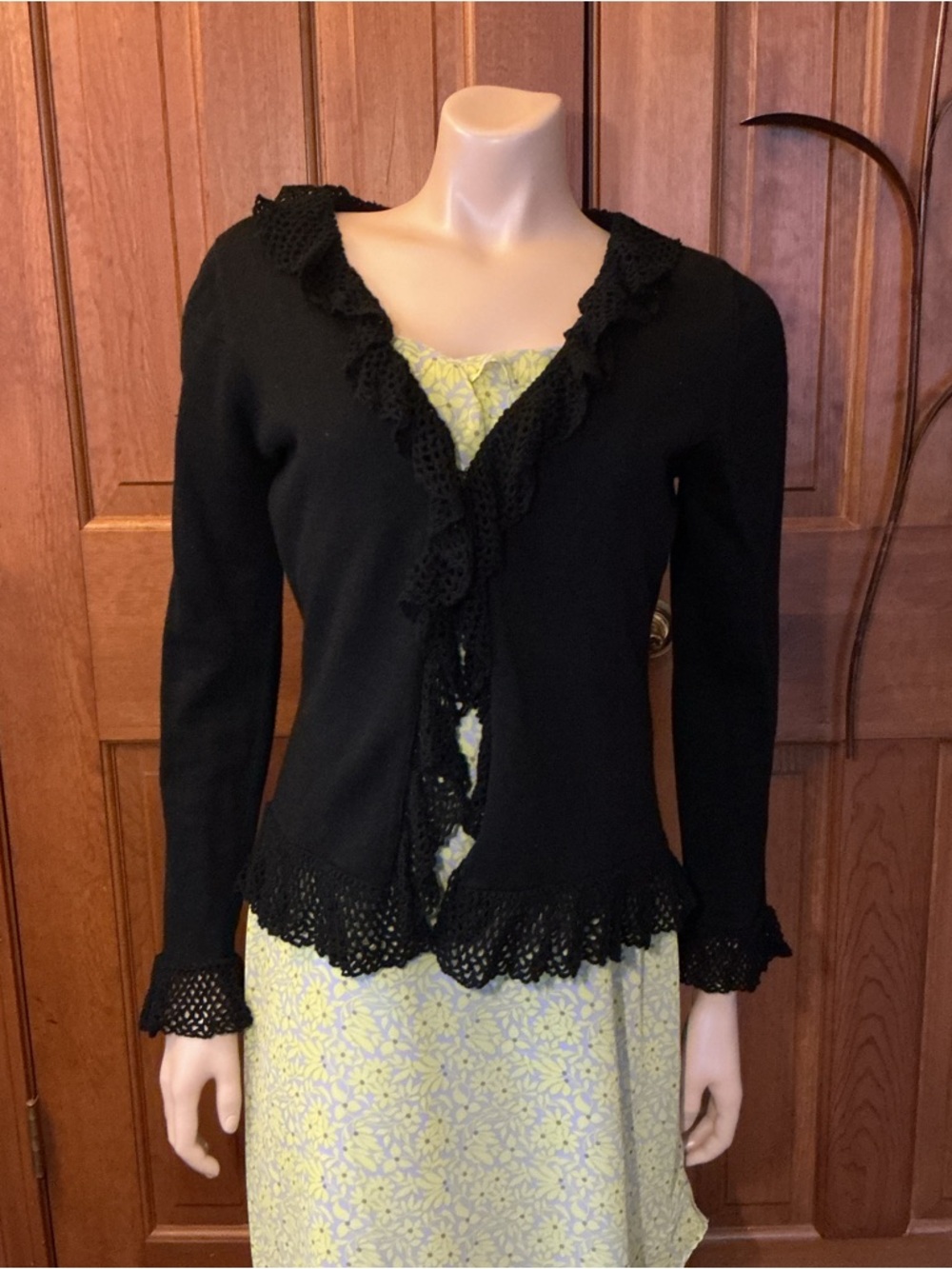 ECI New York Black Crochet-Trim Women's Sweater Cardigan